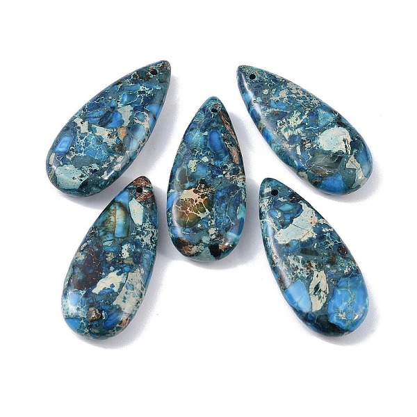 

PandaHall Dyed Synthetic Imperial Jasper Pendants, Teardrop Charms, Steel Blue, 35x15x6mm, Hole: 1.2mm Imperial Jasper Teardrop