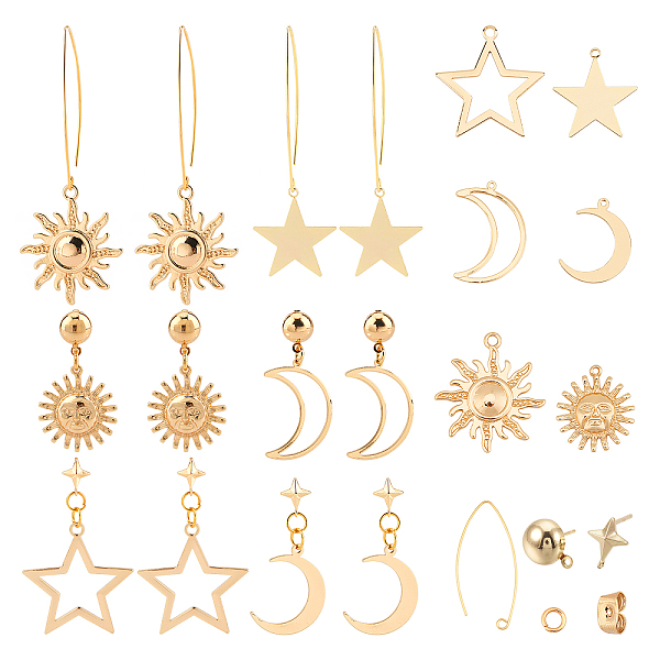 

PandaHall SUNNYCLUE DIY Star & Moon Theme Earring Making Kits, with Brass Pendants & Earring Findings & Ear Nuts, Mixed Shape, Real 18K Gold...