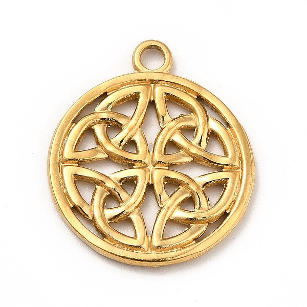 

PandaHall Ion Plating(IP) 201 Stainless Steel Pendants, Flat Round with Trinity Knot, Real 18K Gold Plated, 24x20.5x2mm, Hole: 2mm 201...