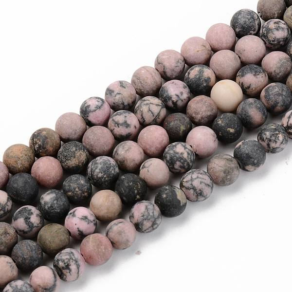 

PandaHall Natural Rhodonite Beads Strands, Frosted, Round, 6mm, Hole: 1mm, about 59~60pcs/strand, 15.16'(38.5cm) Rhodonite Round