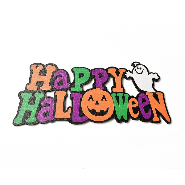 

PandaHall Single Face Printed Wood Big Pendants, Halloween Charms, Happy Halloween, Word, 80x98x3.5mm, Hole: 4mm Wood Word