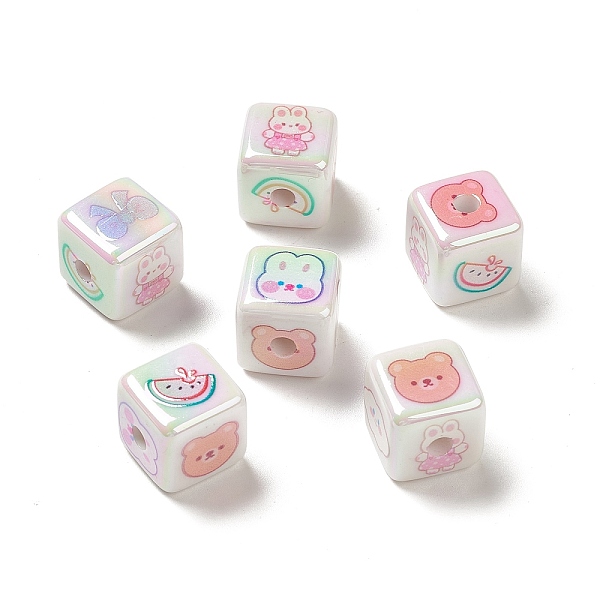 

PandaHall UV Plating Opaque Acrylic Beads, Cube with Rabbit/Bear/Bowknot/Watermelon Pattern, White, 14.5x14.5x14.5mm, Hole: 3.7mm Acrylic...