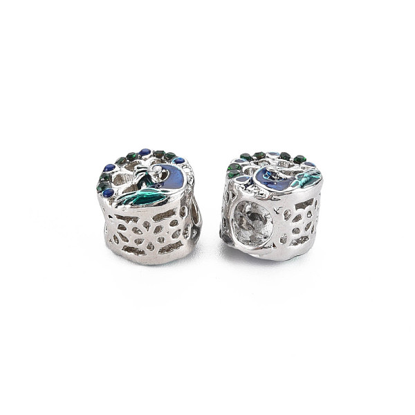 

PandaHall Rack Plating Alloy Enamel European Beads, with Emerald Rhinestone, Large Hole Beads, Cadmium Free & Nickel Free & Lead Free, Flat..., Green