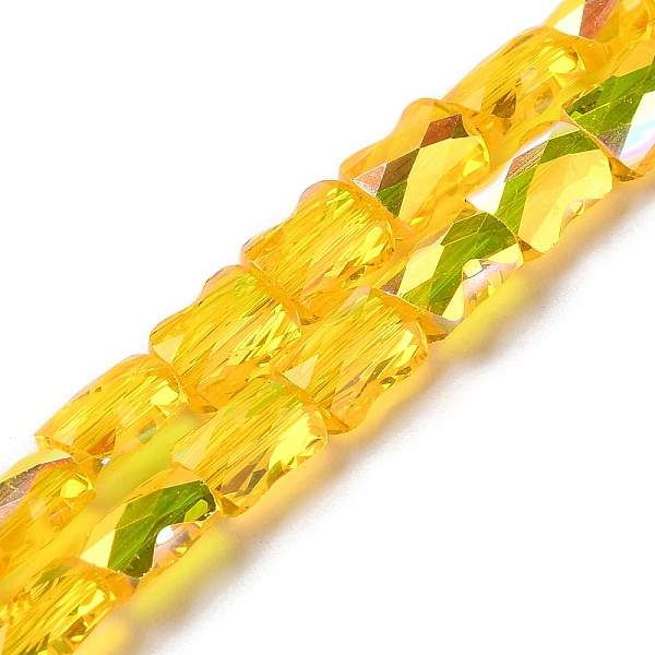

PandaHall Transparent Electroplate Glass Beads Strands, AB Color Plated, Faceted, Bamboo, Gold, 7.6x5.5~6x4mm, Hole: 1.4mm, about...