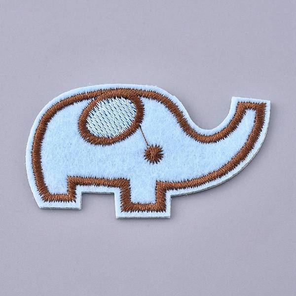 PandaHall Computerized Embroidery Cloth Iron on/Sew on Patches, Costume Accessories, Appliques, Elephant, Sky Blue, 31.5x55x1mm Cloth...