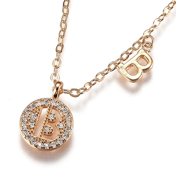 

PandaHall Brass Micro Pave Clear Cubic Zirconia Double Letter Pendant Necklaces, with Cable Chains, Letter.B, 14-3/4 inch(37.6cm) Brass...