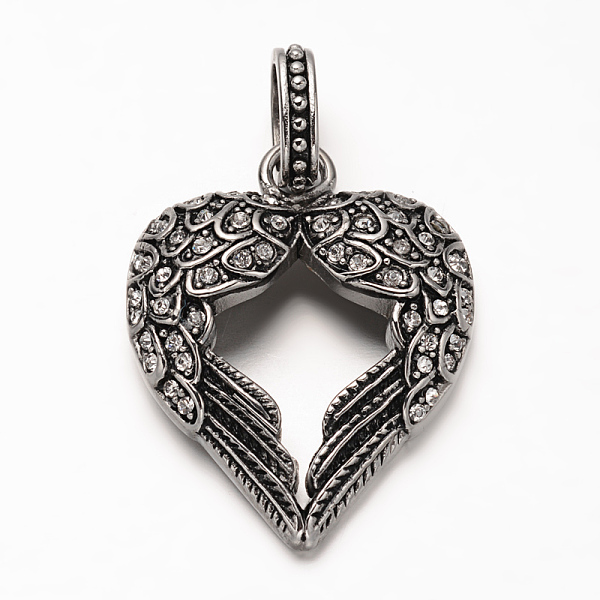 

PandaHall Antique Silver Plated 304 Stainless Steel Rhinestone Pendants, Heart with WingCrystal, 39.5x31x7mm, Hole: 6.5x10mm Stainless..., Clear