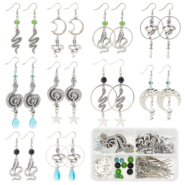 

PandaHall SUNNYCLUE 1 Box DIY 10 Pairs Snake Charms Cobra Charm Earring Making Starter Kit Star Hollow Moon Crescent Charm Sword Animal...