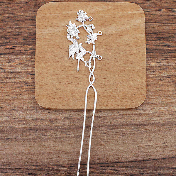 

PandaHall Bird & Flower Alloy Hair Forks Findings, Silver, 164x33mm Alloy