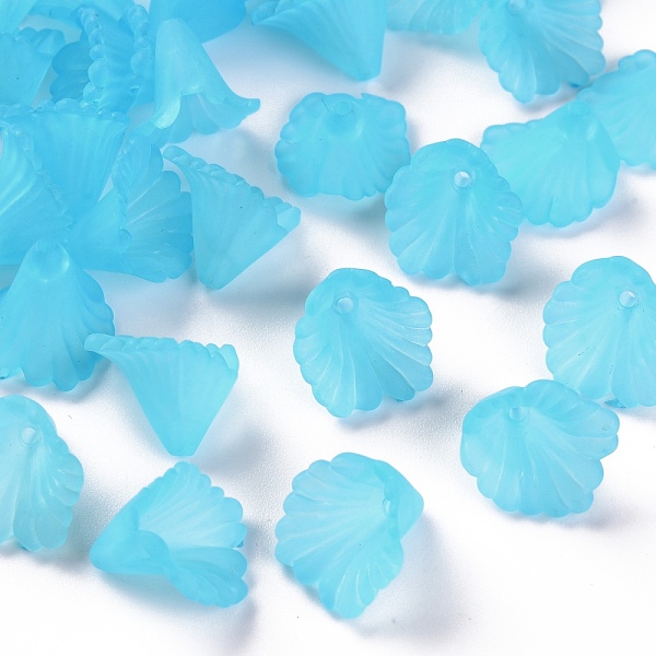 

PandaHall Frosted Acrylic Bead Caps, Flower, Deep Sky Blue, 12x12x9mm, Hole: 1.2mm, about 1700pcs/500g Acrylic