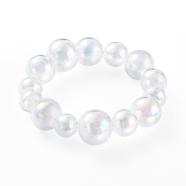 

PandaHall Graduated Round Glass Beaded Stretch Bracelets, with Cardboard Box, Clear AB, Inner Diameter: 2-1/8 inch(5.3cm) Glass White