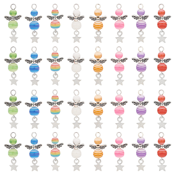

PandaHall 4 Sets Alloy Transparent Stripe Resin Beads Pendants, Angel Charm with Star, Antique Silver & Silver, Mixed Color, 31mm, Hole..., Multicolor