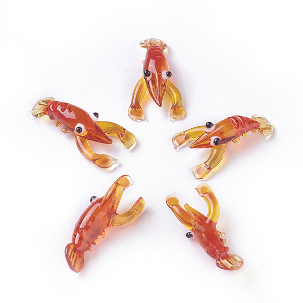 

PandaHall Home Decorations, Handmade Lampwork Display Decorations, Lobster, Orange Red, 26~31x14~17x7~10mm Lampwork Shrimp Red