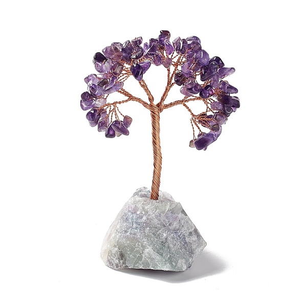 

PandaHall Natural Amethyst Tree Display Decoration, Reiki Spiritual Energy Tree, Raw Fluorite Base Feng Shui Ornament for Wealth, Luck, Rose...