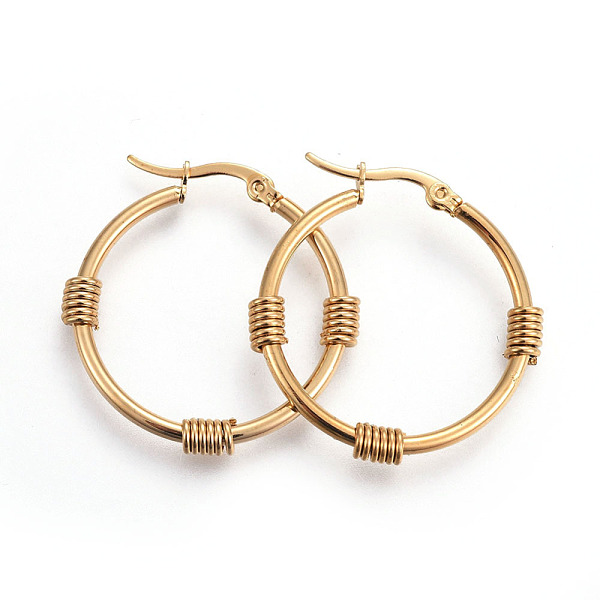 

PandaHall Ion Plating(IP) 304 Stainless Steel Hoop Earrings, Ring, Golden, 6 Gauge, 31.8x31x4mm, Pin: 1.2x0.7mm 304 Stainless Steel Ring
