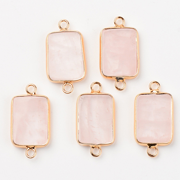 

PandaHall Natural Rose Quartz Links, with Light Gold Plated Edge Brass Loops, Rectangle, 28.5x15x3.5mm, Hole: 2mm Rose Quartz Rectangle