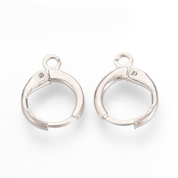 

PandaHall Brass Huggie Hoop Earring Findings, with Loop, Platinum, 15x11.5x2mm, Hole: 2mm, Pin: 1mm Brass