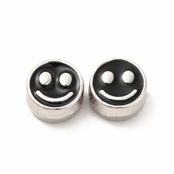 

PandaHall Rack Plating Alloy Enamel Beads, Cadmium Free & Nickel Free & Lead Free, Flat Round with Smiling Face Pattern, Platinum, Black...