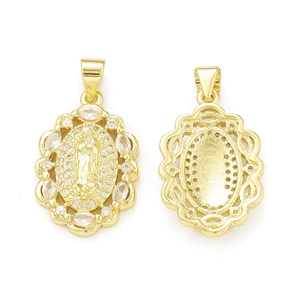 

PandaHall Rack Plating Brass Micro Pave Clear Cubic Zirconia Pendants, Cadmium Free & Lead Free, Long-Lasting Plated, Oval with Virgin Mary...