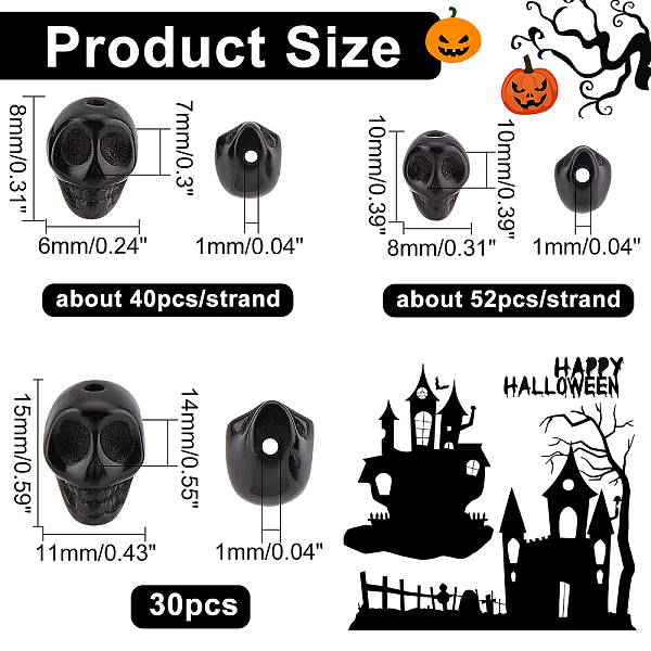 

PandaHall arricraft 120 Pcs 3 Sizes Black Skull Beads, Synthetic Turquoise Skull Head Beads Skull Shape Stone Loose Beads for Jewelry Making...