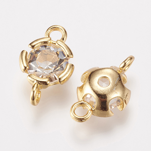 

PandaHall Brass Rhinestone Links connectors, Flower, Golden, 14x9x5mm, Hole: 2mm Brass+Rhinestone Clear