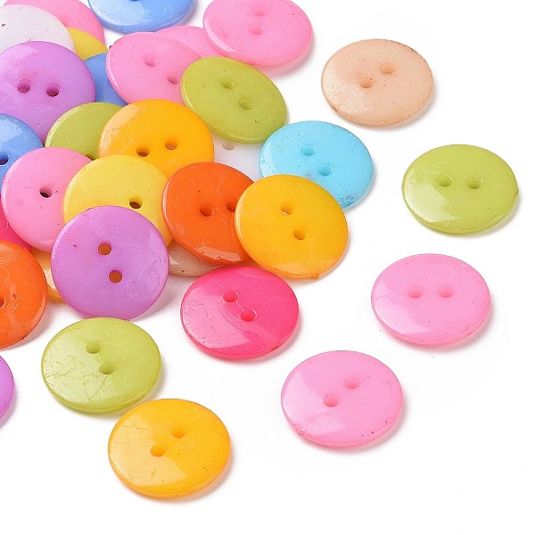 PandaHall Acrylic Sewing Buttons, Plastic Buttons for Costume Design, 2-Hole, Dyed, Flat Round, Mixed Color, 17x2mm, Hole: 1mm Acrylic Flat...