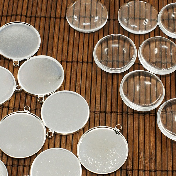 

PandaHall 25mm Transparent Clear Domed Glass Cabochon Cover for Brass Photo Pendant Making, Silver Color Plated, Nickel Free, Pendants...