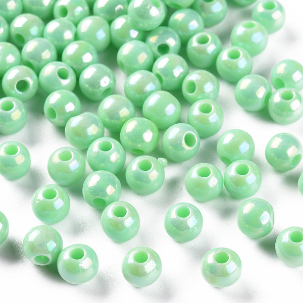 

PandaHall Opaque Acrylic Beads, AB Color Plated, Round, Aquamarine, 6x5mm, Hole: 1.8mm, about 4400pcs/500g Acrylic Round Green