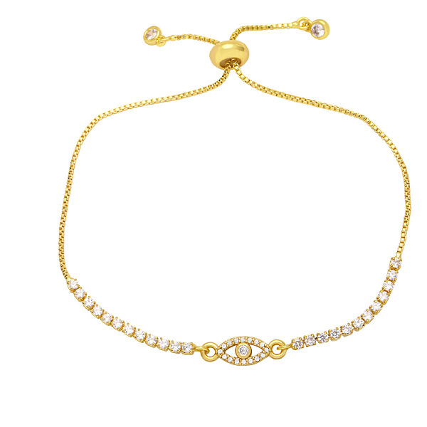 

PandaHall Adjustable Zircon Pull Bracelet with Devil's Eye Design - Cool and Unique Hand Jewelry, Clear, size 1 Brass Clear