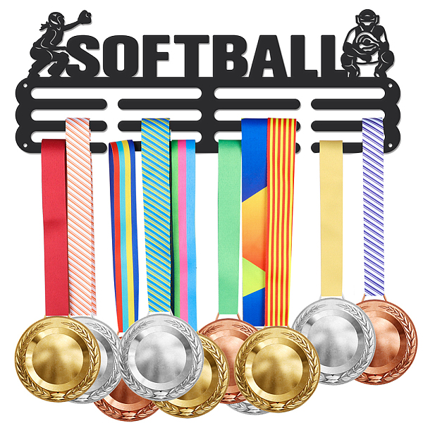 

PandaHall Sports Theme Iron Medal Hanger Holder Display Wall Rack, with Screws, Softball Pattern, 150x400mm Iron Sports