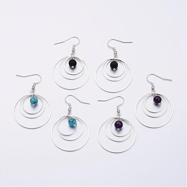 

PandaHall Brass Dangle Earrings, with Natural & Synthetic Mixed Stone Beads, Silver Color Plated, 46x30mm, Pin: 0.5mm Mixed Stone Multicolor