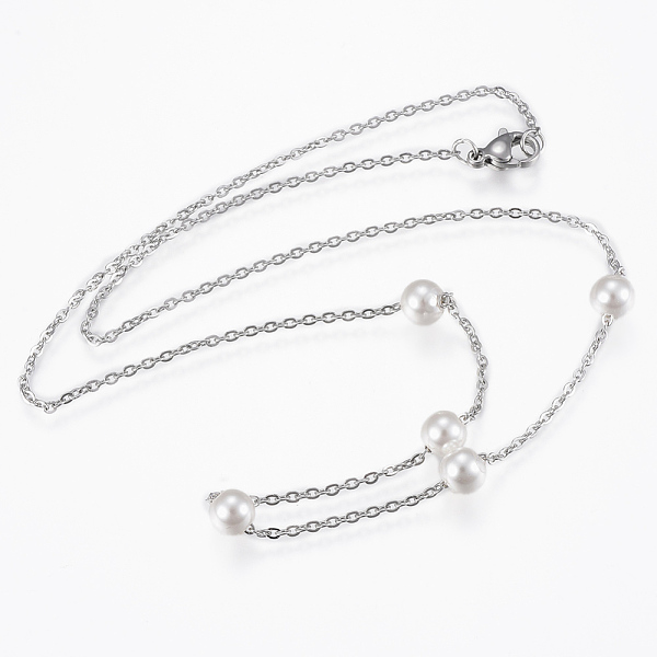 

PandaHall 304 Stainless Steel Pendant Necklaces, with Acrylic Pearl and Lobster Clasps, Stainless Steel Color, 17.7 inch(45cm) Acrylic