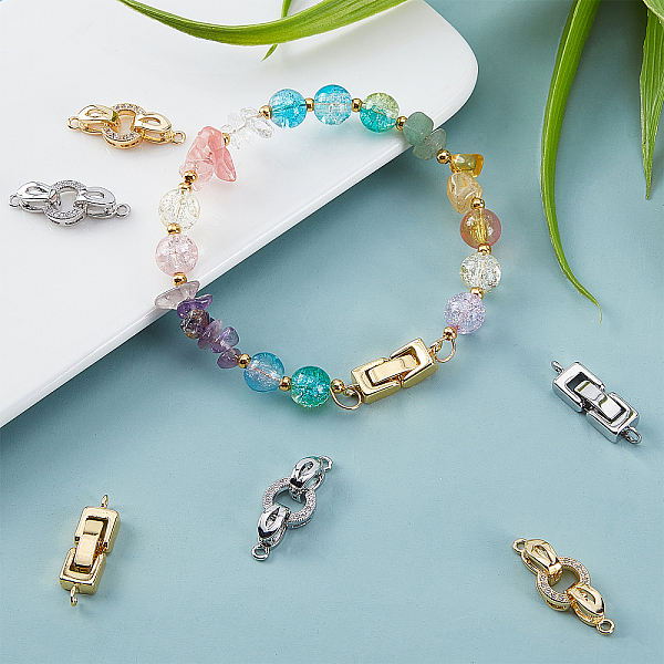 

PandaHall SUPERFINDINGS 8 Sets 2 Styles Brass Fold Over Clasps 2 Colors Fold Over Clasp Extender Bracelet Band Extender for Bracelet..., Clear
