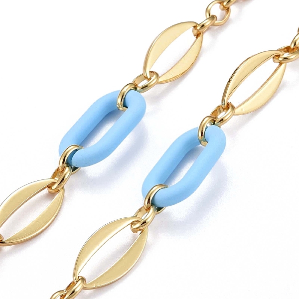 

PandaHall Handmade Brass Oval Link Chains, with Acrylic Linking Rings, Unwelded, Real 18K Gold Plated, Sky Blue, Link: 8.5x6.5x2mm and...