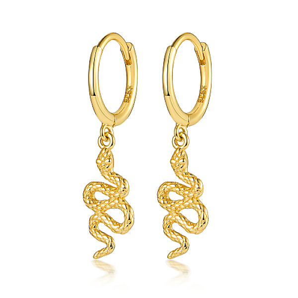 

PandaHall 925 Sterling Silver Snake Dangle Hoop Earrings, with S925 Stamp, Golden, 27x7mm Sterling Silver Snake
