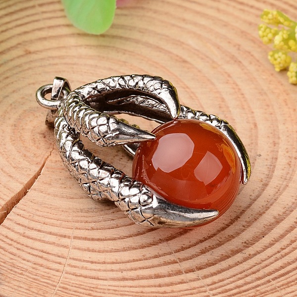 

PandaHall Natural Agate Pendants, with Antique Silver Plated Brass Findings, Claw with Round Ball, 34.5x23x16mm, Hole: 5x7mm Natural Agate...