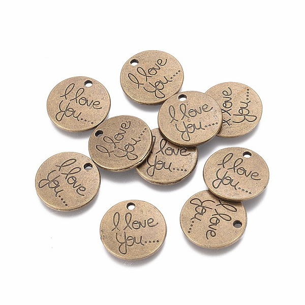 

PandaHall Tibetan Style Valentine's Day Alloy Pendants, Flat Round with Words I Love You, Cadmium Free & Nickel Free & Lead Free, Antique...