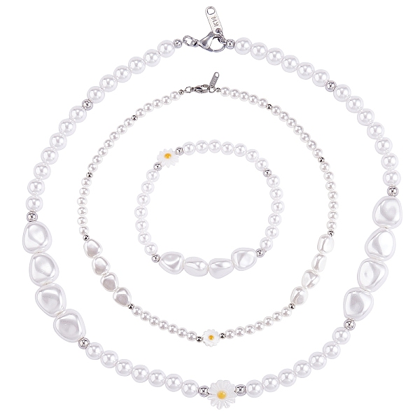 

PandaHall 3Pcs Natural Shell & Plastic Pearl Flowers Beaded Necklaces and Stretch Bracelet Set, Jewelry Set for Women, White, 15-3/8~18-1/4...