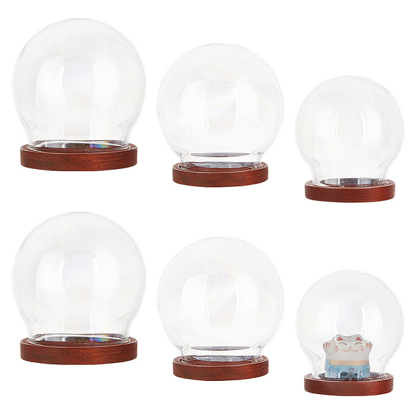 PandaHall 6 Sets 3 Style Iridescent Glass Dome Cover, Decorative Display Case, Cloche Bell Jar Terrarium with Wood Base, for DIY Preserved...