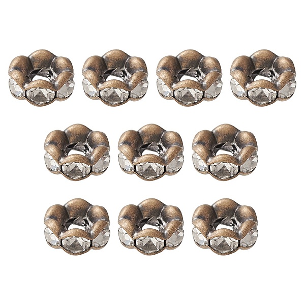 

PandaHall Brass Rhinestone Spacer Beads, Grade A, Wavy Edge, Rondelle, Crystal, Antique Bronze, 6x3mm, Hole: 1mm Brass+Rhinestone Rondelle..., Clear