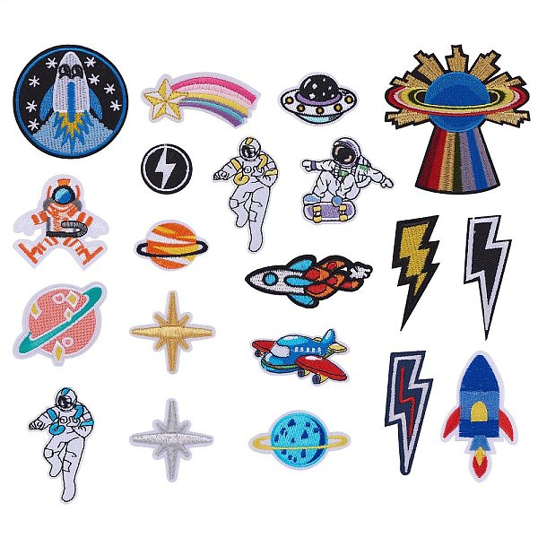 

PandaHall 20Pcs 20 Style Computerized Embroidery Cloth Iron on/Sew on Patches, Costume Accessories, Planet & Spaceman & Clothes & Rocket &..., Multicolor