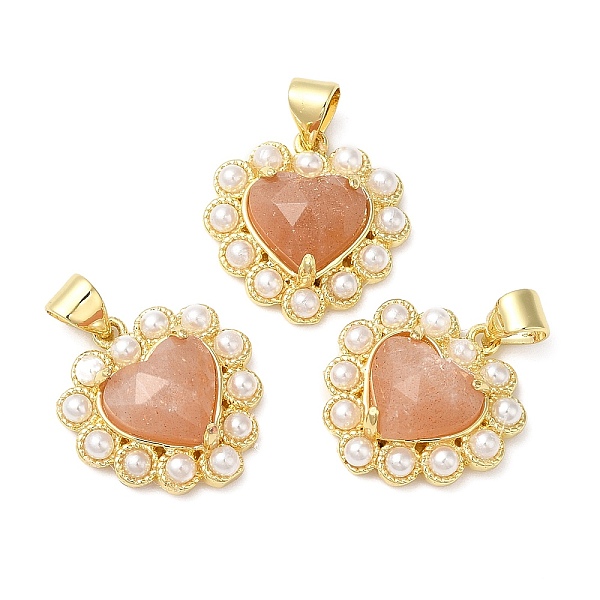 

PandaHall Natural Sunstone Pendants, Faceted Heart Charms, with Ion Plating(IP) Brass Findings and Plastic Beads, Real 14K Gold Plated...