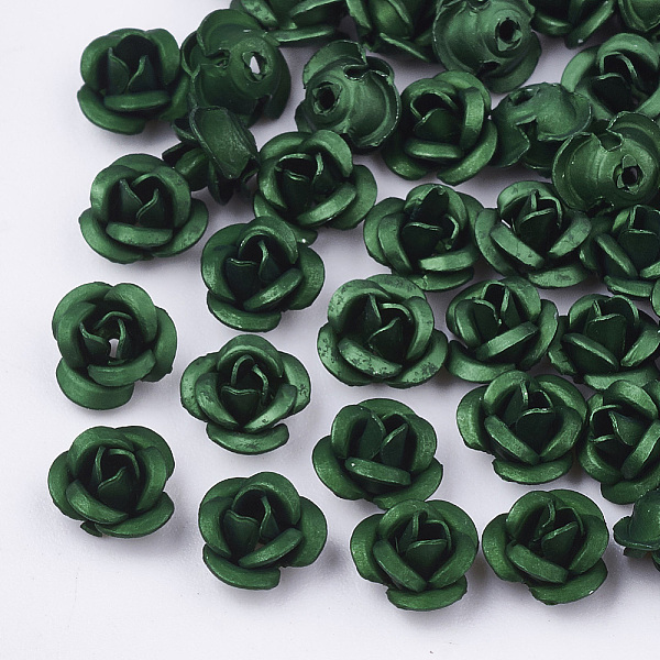 

PandaHall Aluminum Beads, Frosted, Long-Lasting Plated, 3-Petal Flower, Green, 6x4.5mm, Hole: 0.8mm Aluminum Flower Green