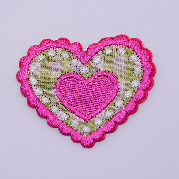

PandaHall Computerized Embroidery Cloth Iron on/Sew on Patches, Costume Accessories, Appliques, Heart with Heart, Hot Pink, 41x49x1.5mm...