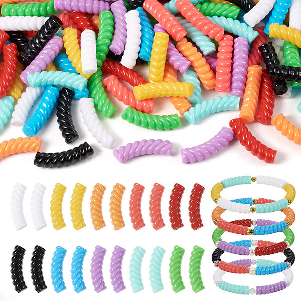 

PandaHall 100Pcs 10 Colors Opaque Acrylic Beads, Twist, Curved Tube, Mixed Color, 33x12x8.5mm, Hole: 1.6mm, about 10pcs/color Acrylic Tube..., Multicolor