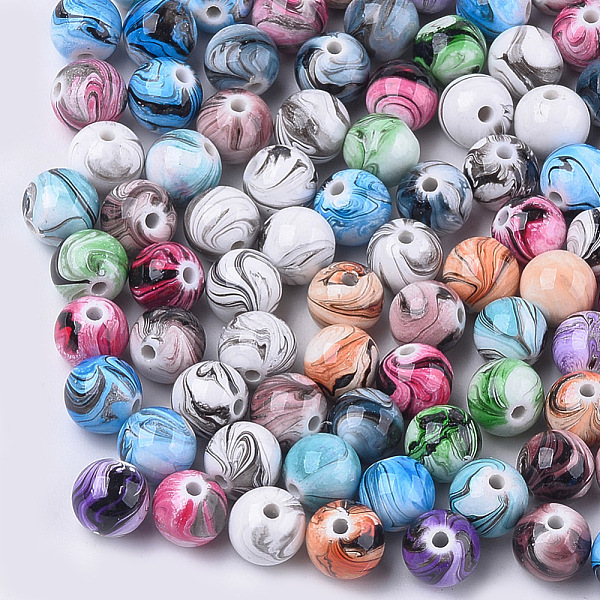 

PandaHall Opaque Spray Painted Acrylic Beads, Round, Mixed Color, 12x11mm, Hole: 2mm, about 520pcs/500g Acrylic Round Multicolor