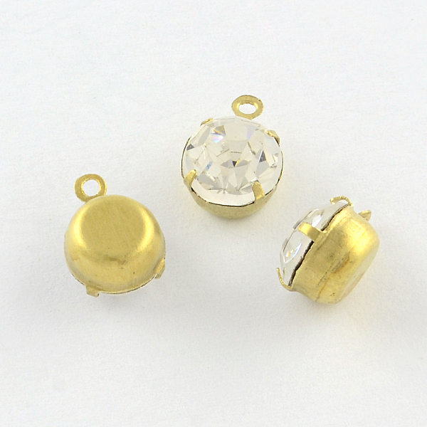 

PandaHall Golden Tone Brass Rhinestone Charms, Crystal, 6.5x4.5x3.5mm, Hole: 1mm, 144pcs/gross Brass+Rhinestone Clear