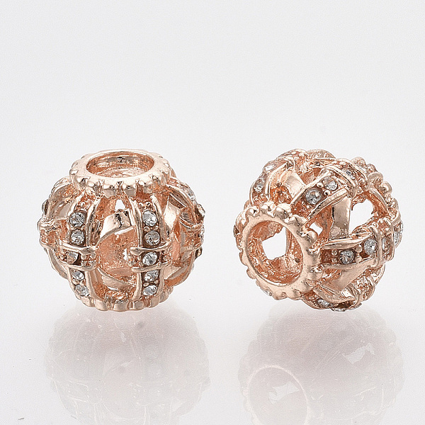 

PandaHall Rose Gold Plated Alloy European Beads, with Rhinestones, Large Hole Beads, Hollow, Rondelle, Crystal, 13x11.5mm, Hole: 4.5mm..., Clear