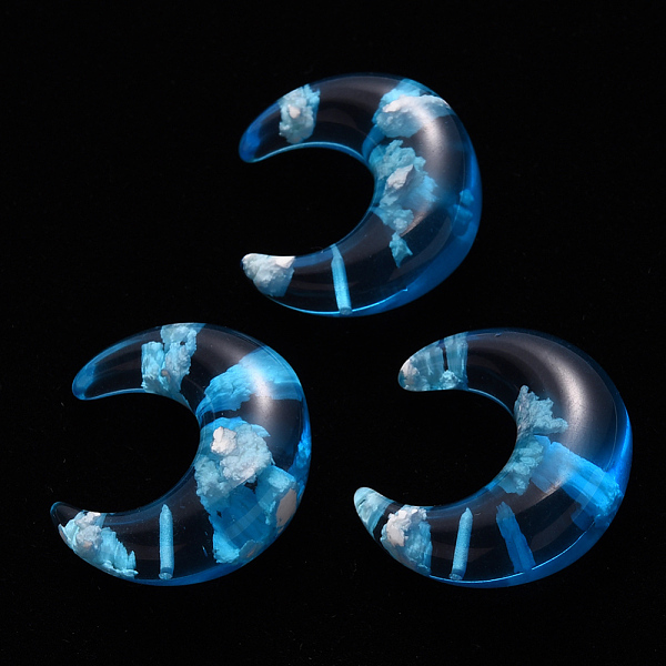 

PandaHall Transparent Epoxy Resin Beads, Half Drilled, Crescent Horn, Dodger Blue, 25x23x10mm, Hole: 1mm Resin Moon Blue