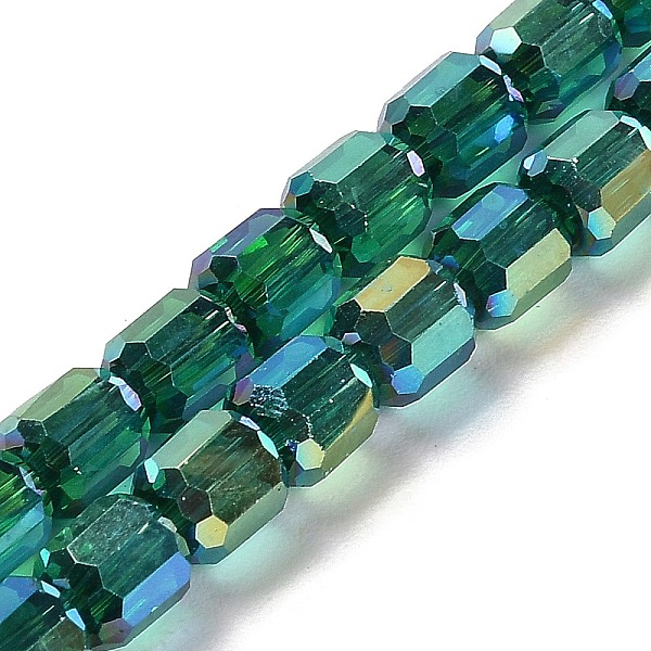 

PandaHall Electroplate Glass Beads Strands, Faceted, Column, Green, 6x6.5mm, Hole: 1mm, about 72pcs/strand, 20.87''(53cm) Glass Column Green